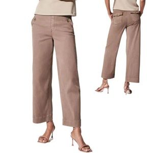 Spanx Stretch Twill Cropped Wide Leg Pant Womens Large Tan Shaping